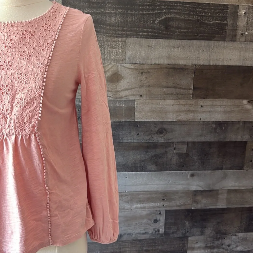 Boden pink peasant top small feminine boho floral eyelet lace angelic lovecore